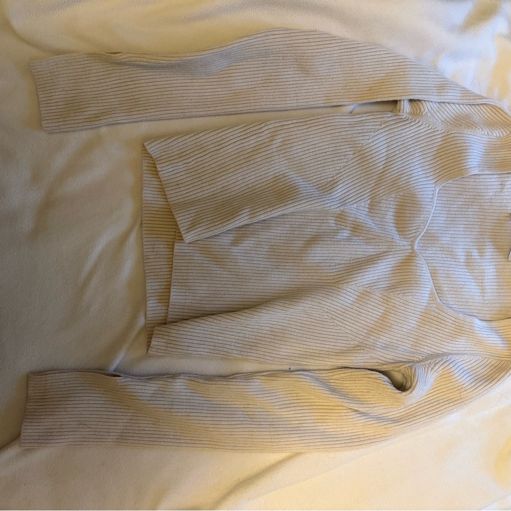 Bershka Ribbed Long Sleeve Sweater - Cream